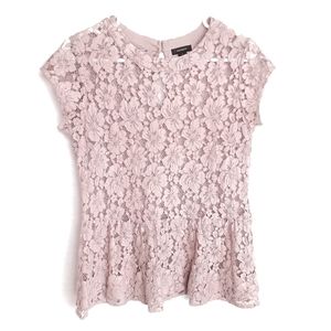 HALOGEN Blush Floral Embroidered Lace Sheer Peplum Blouse Size Small